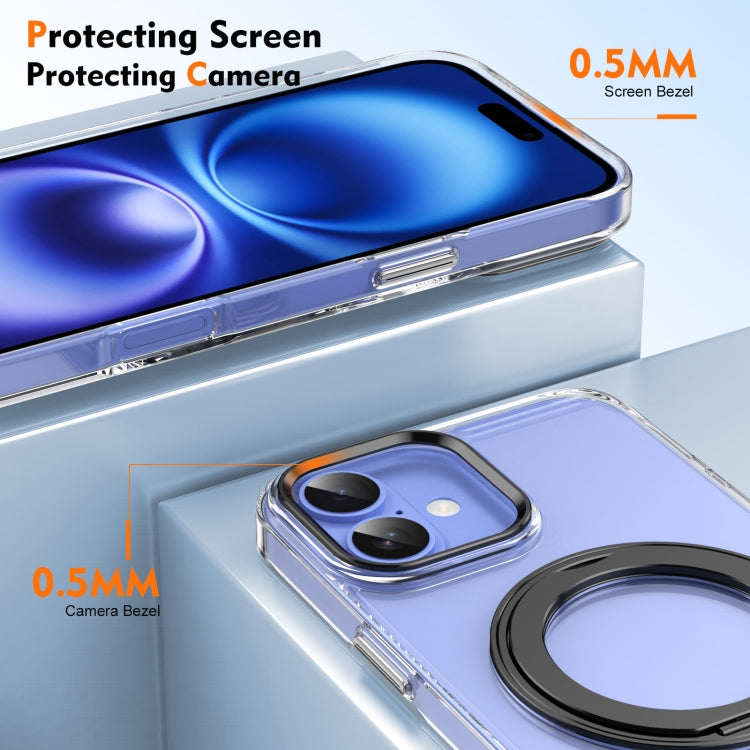 For iPhone 16 Ice-Cold Rotating Ring Holder PC MagSafe Phone Case