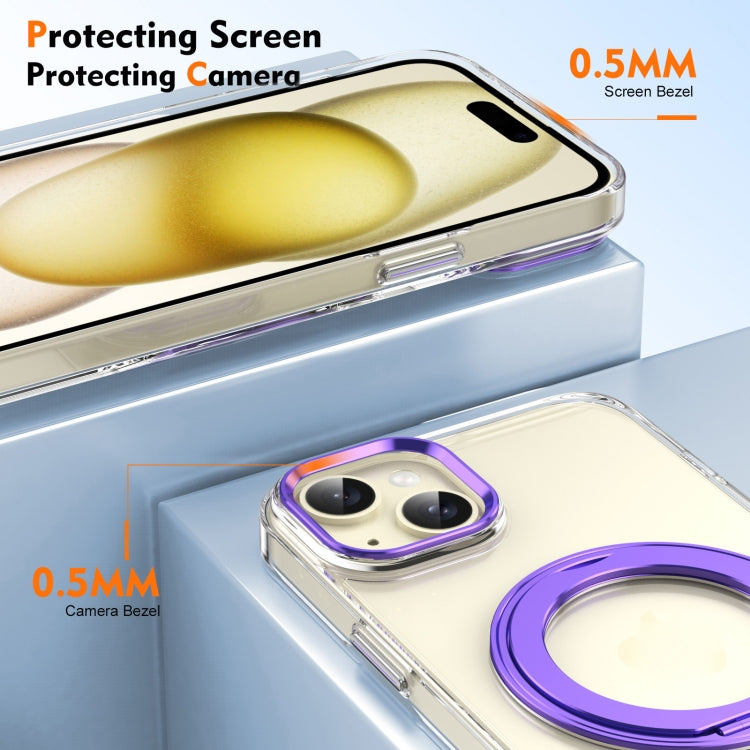For iPhone 15 Plus / 14 Plus Ice-Cold Rotating Ring Holder PC MagSafe Phone Case