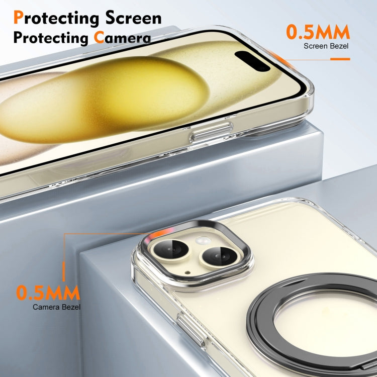 For iPhone 15 Plus / 14 Plus Ice-Cold Rotating Ring Holder PC MagSafe Phone Case