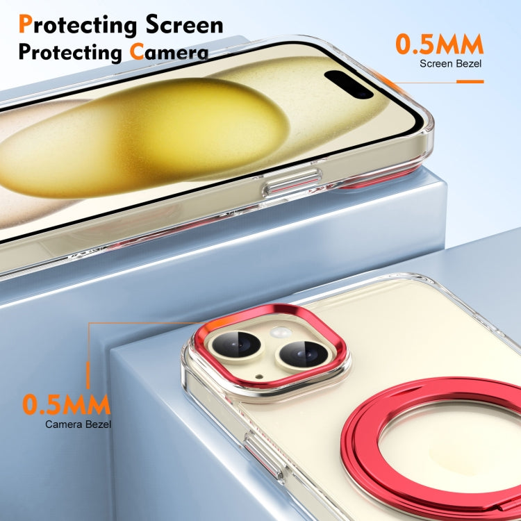 For iPhone 15 Ice-Cold Rotating Ring Holder PC MagSafe Phone Case