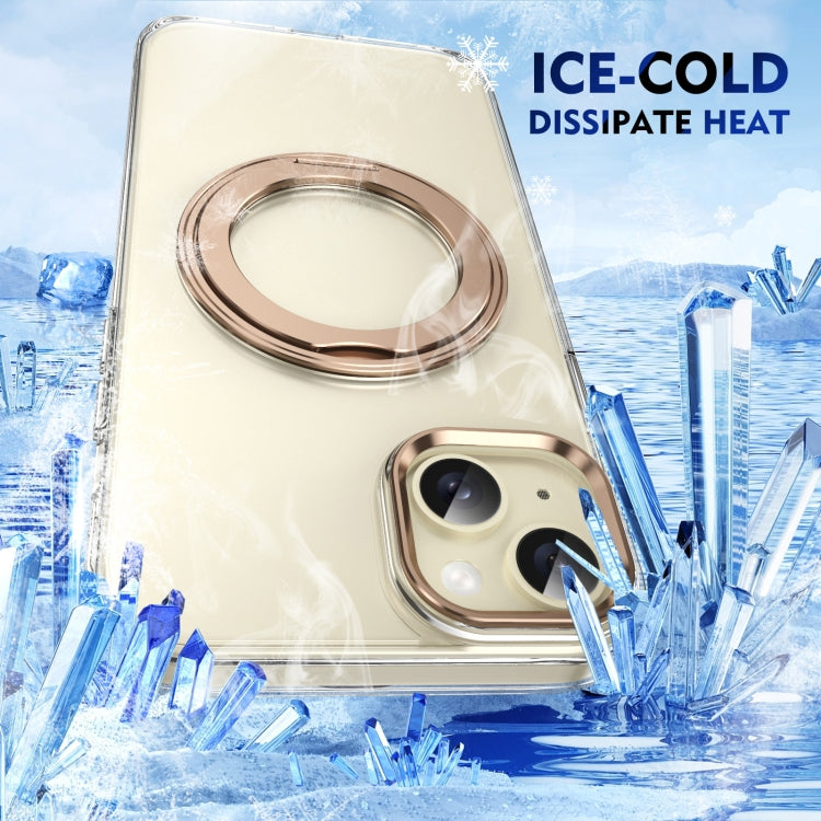 For iPhone 15 Ice-Cold Rotating Ring Holder PC MagSafe Phone Case