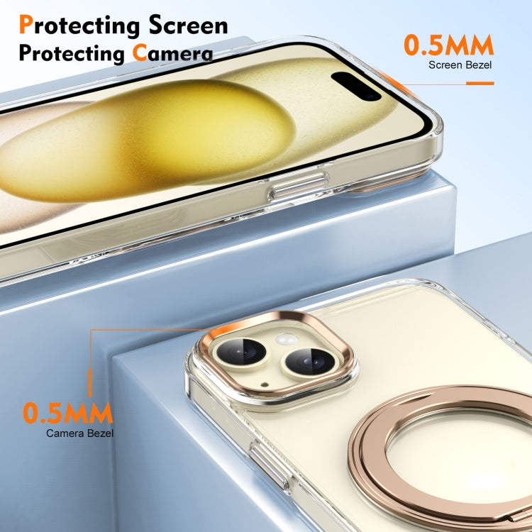 For iPhone 15 Ice-Cold Rotating Ring Holder PC MagSafe Phone Case