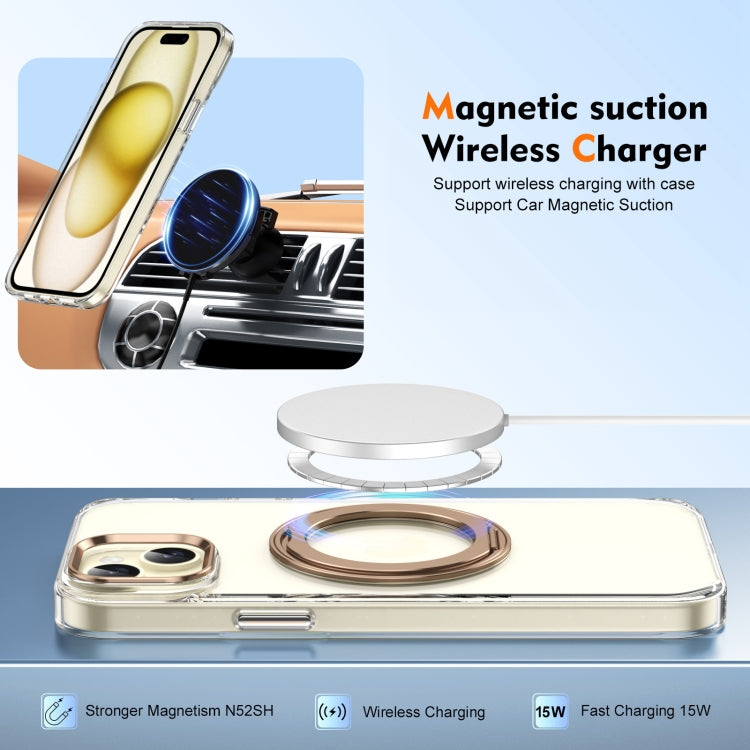 For iPhone 15 Ice-Cold Rotating Ring Holder PC MagSafe Phone Case