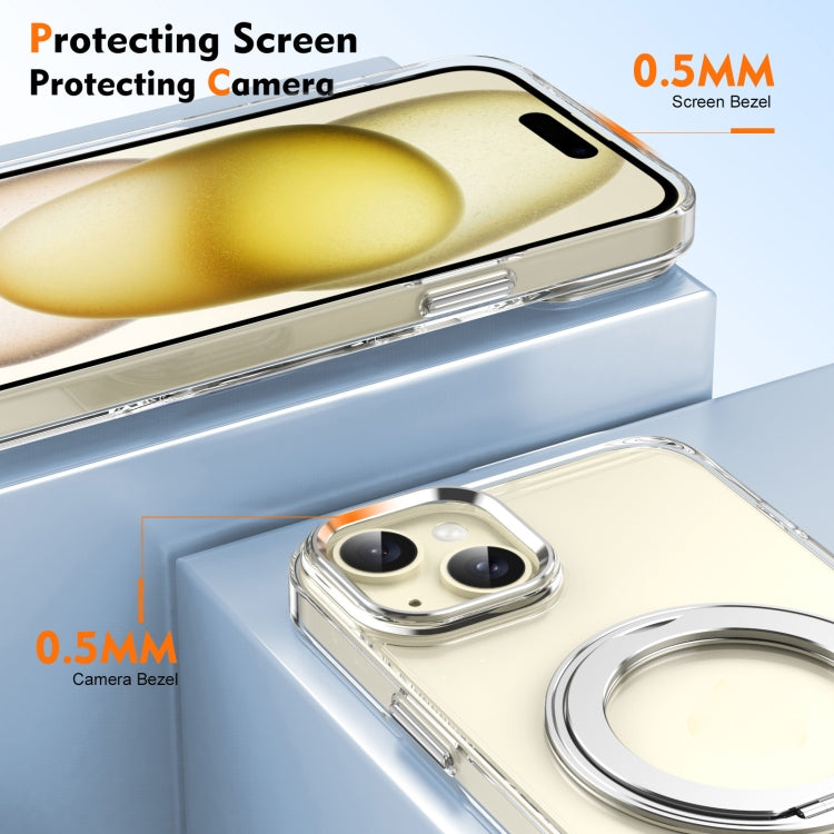 For iPhone 15 Ice-Cold Rotating Ring Holder PC MagSafe Phone Case