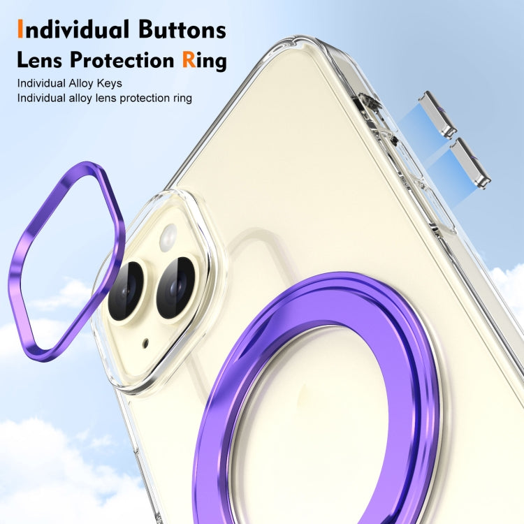 For iPhone 15 Ice-Cold Rotating Ring Holder PC MagSafe Phone Case