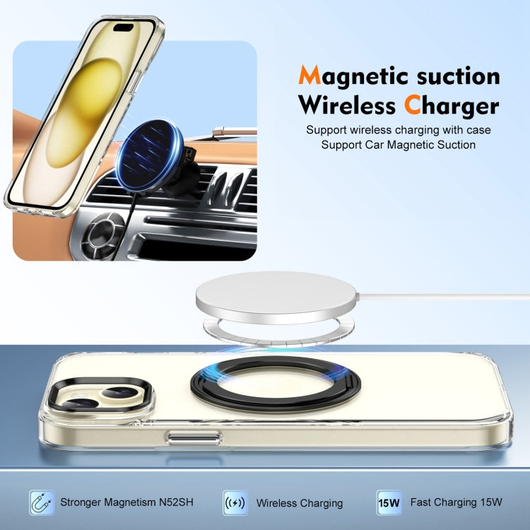 For iPhone 15 Ice-Cold Rotating Ring Holder PC MagSafe Phone Case