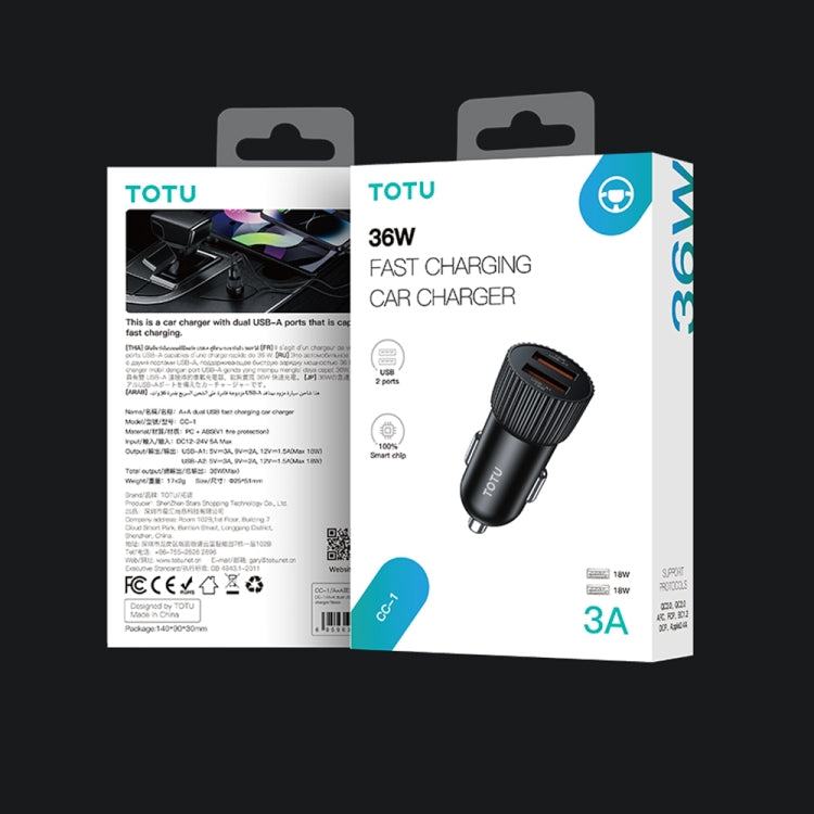 TOTU CC-1 36W Dual USB Ports Fast Charging Car Charger - Black