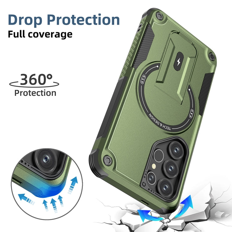 For Samsung Galaxy S24 Ultra 5G Armor MagSafe Holder PC Hybrid TPU Phone Case