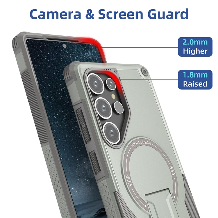 For Samsung Galaxy S25 Ultra 5G Armor MagSafe Holder PC Hybrid TPU Phone Case