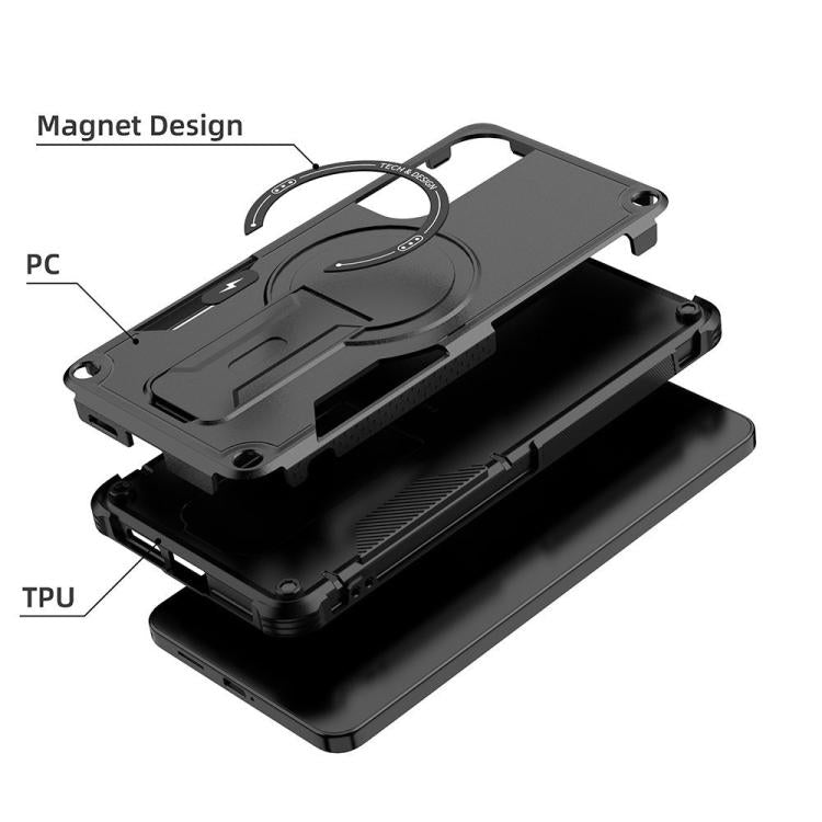 For Samsung Galaxy S25 Edge 5G Armor MagSafe Holder PC Hybrid TPU Phone Case