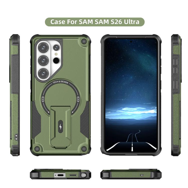 For Samsung Galaxy S26 Ultra 5G Armor MagSafe Holder PC Hybrid TPU Phone Case
