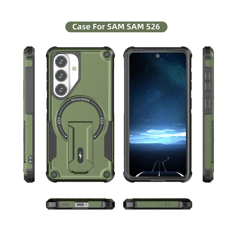 For Samsung Galaxy S26 5G Armor MagSafe Holder PC Hybrid TPU Phone Case