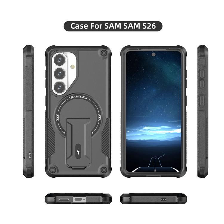 For Samsung Galaxy S26 5G Armor MagSafe Holder PC Hybrid TPU Phone Case