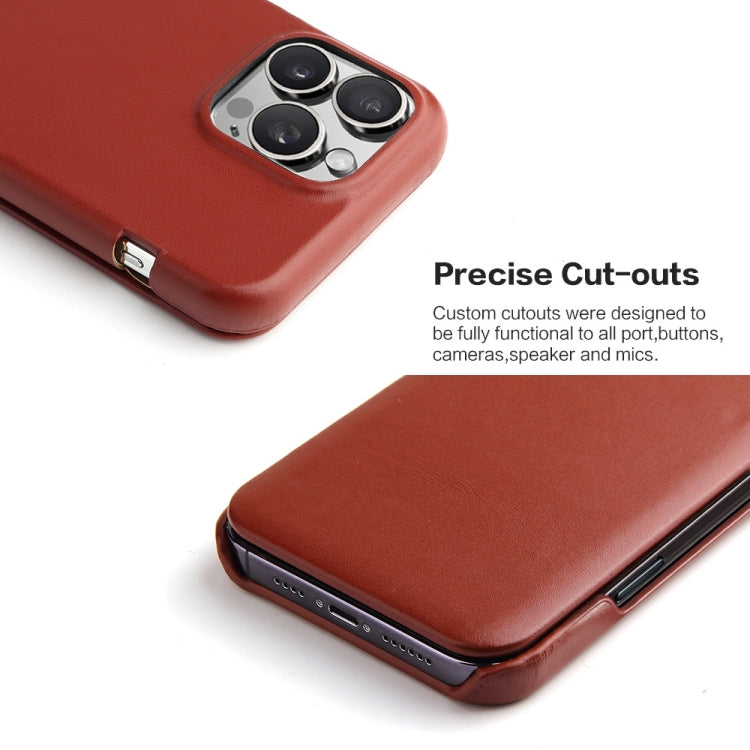 For iPhone 16 Pro Max Fierre Shann Top Layer Cowhide Business Magnetic Leather Phone Case