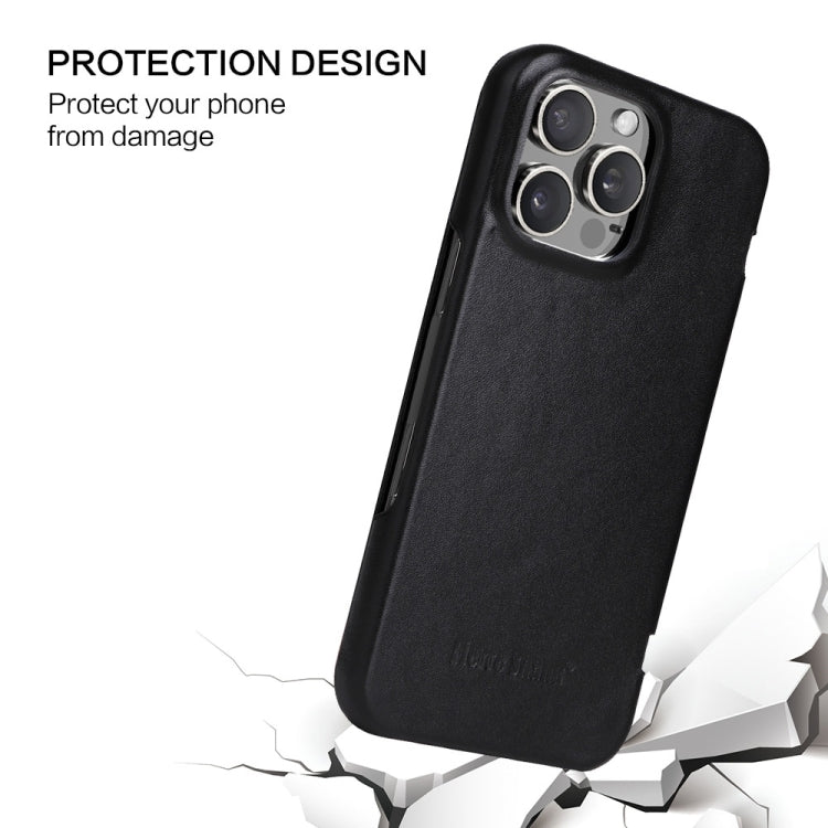 For iPhone 16 Pro Max Fierre Shann Top Layer Cowhide Business Magnetic Leather Phone Case