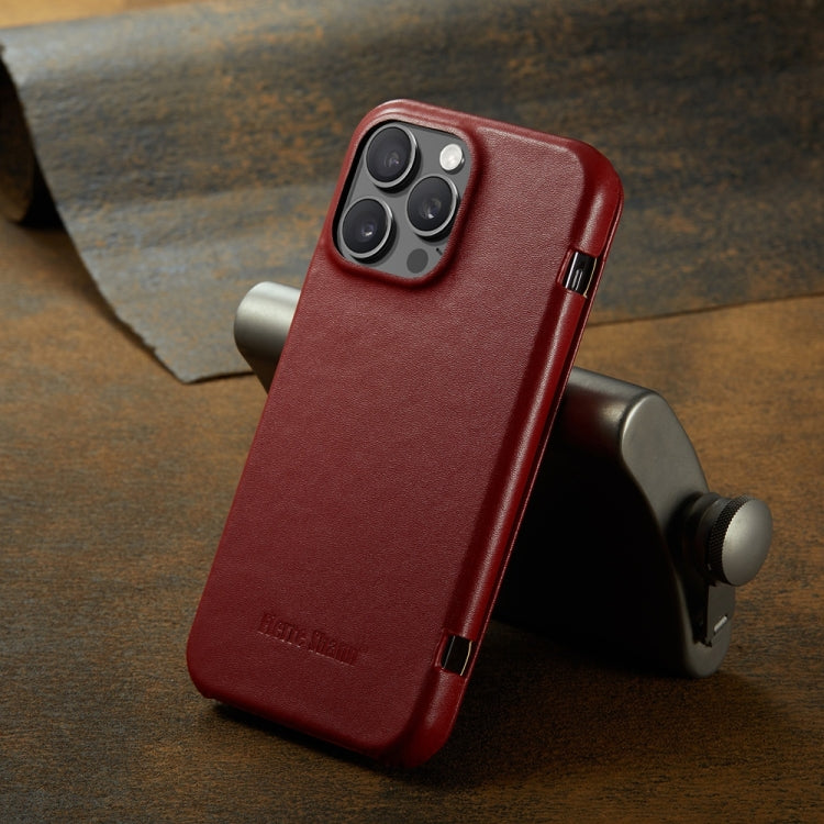 For iPhone 16 Pro Fierre Shann Top Layer Cowhide Business Magnetic Leather Phone Case