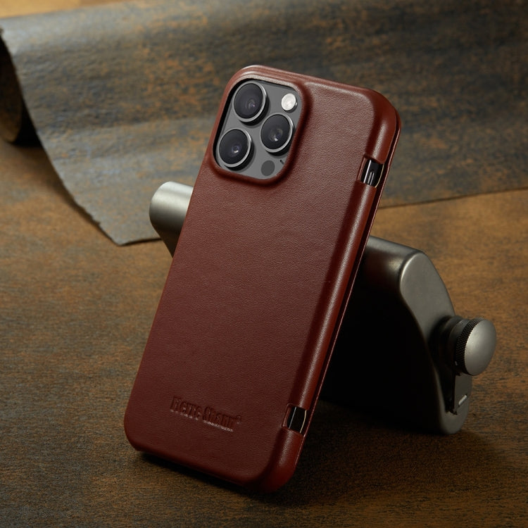 For iPhone 16 Pro Fierre Shann Top Layer Cowhide Business Magnetic Leather Phone Case