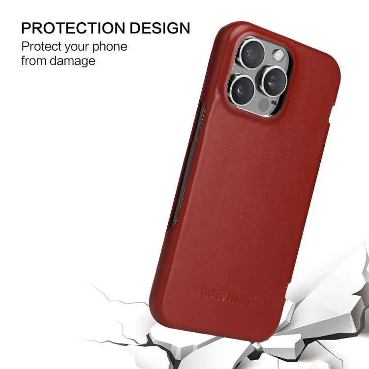 For iPhone 16 Pro Fierre Shann Top Layer Cowhide Business Magnetic Leather Phone Case