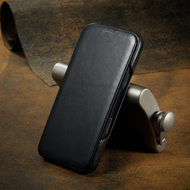 For iPhone 16 Pro Fierre Shann Top Layer Cowhide Business Magnetic Leather Phone Case