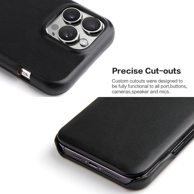 For iPhone 16 Pro Fierre Shann Top Layer Cowhide Business Magnetic Leather Phone Case