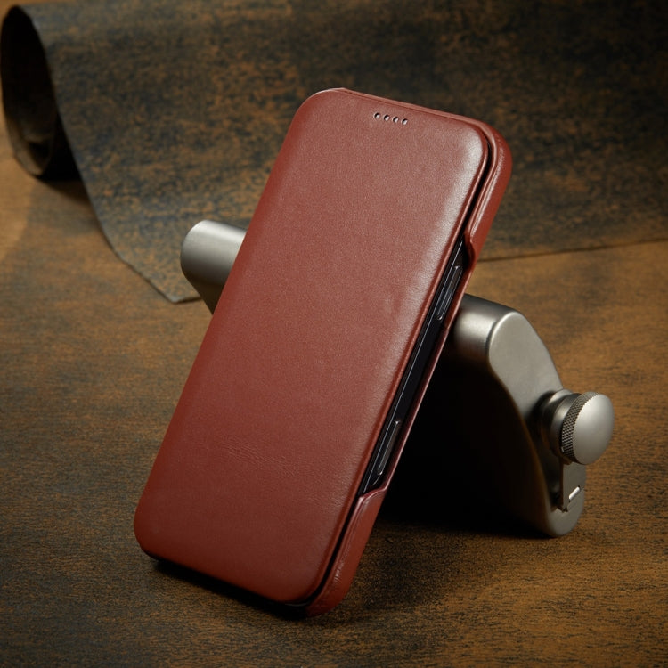 For iPhone 16 Plus Fierre Shann Top Layer Cowhide Business Magnetic Leather Phone Case