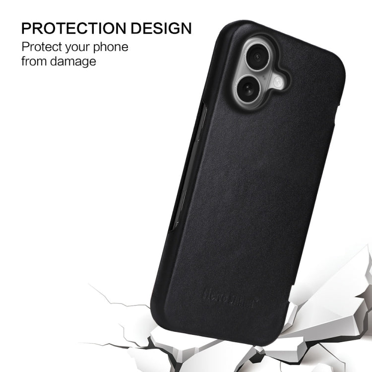 For iPhone 16 Plus Fierre Shann Top Layer Cowhide Business Magnetic Leather Phone Case