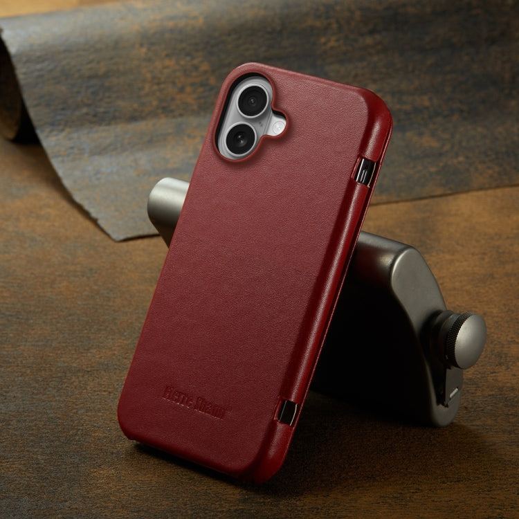 For iPhone 16 Fierre Shann Top Layer Cowhide Business Magnetic Leather Phone Case
