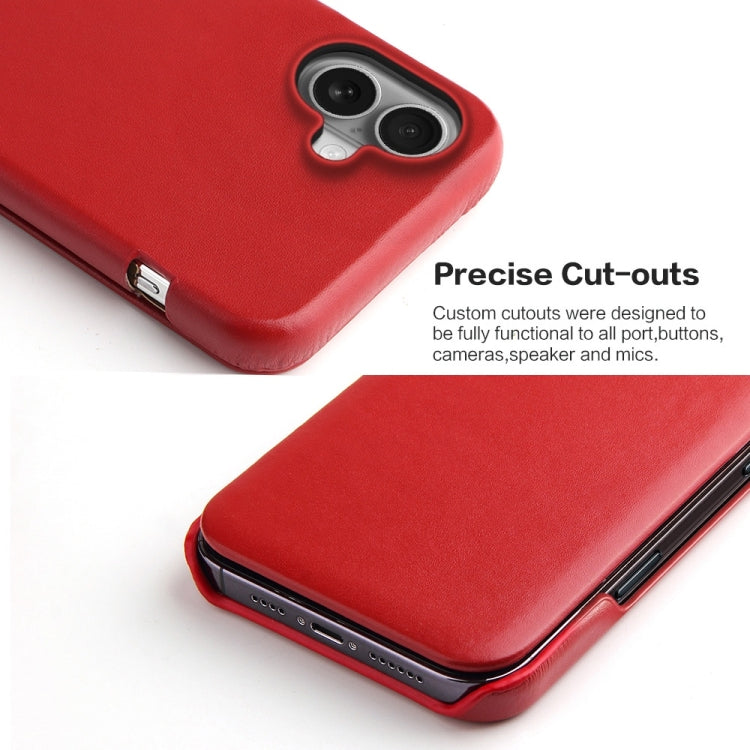 For iPhone 16 Fierre Shann Top Layer Cowhide Business Magnetic Leather Phone Case