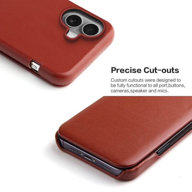 For iPhone 16 Fierre Shann Top Layer Cowhide Business Magnetic Leather Phone Case