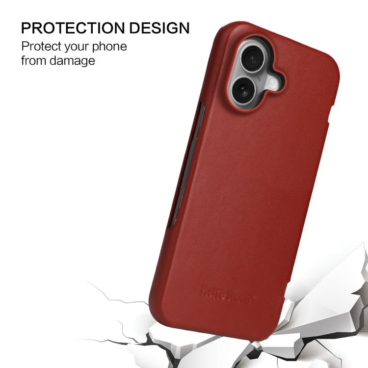 For iPhone 16 Fierre Shann Top Layer Cowhide Business Magnetic Leather Phone Case