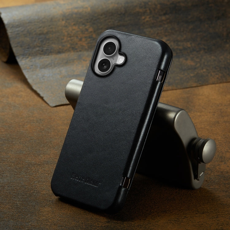 For iPhone 16 Fierre Shann Top Layer Cowhide Business Magnetic Leather Phone Case
