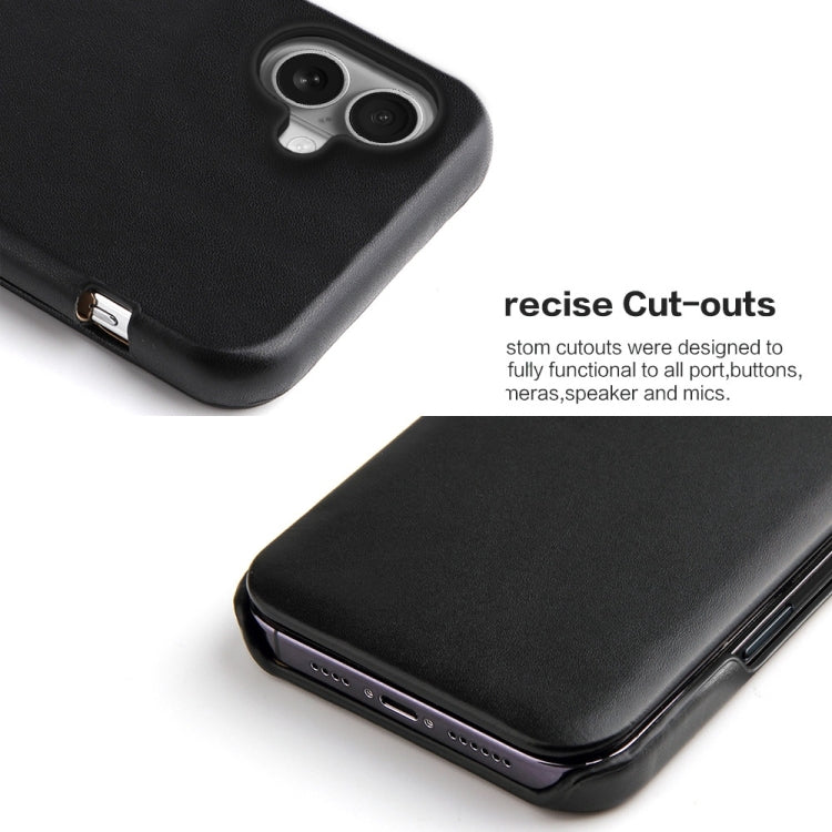 For iPhone 16 Fierre Shann Top Layer Cowhide Business Magnetic Leather Phone Case