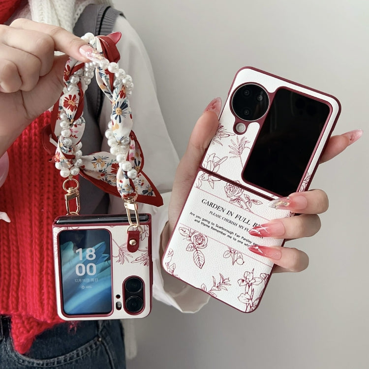 For OPPO Find N3 Flip Sketch Flower Pattern Phone Case - Rose