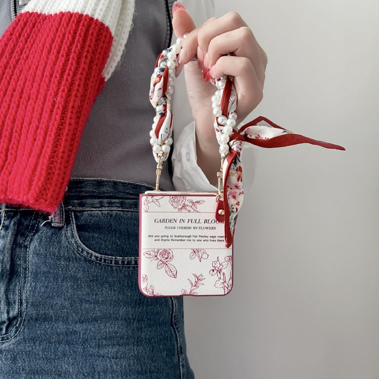 For OPPO Find N2 Flip Sketch Flower Pattern Phone Case with Scarf Bracelet - Rose