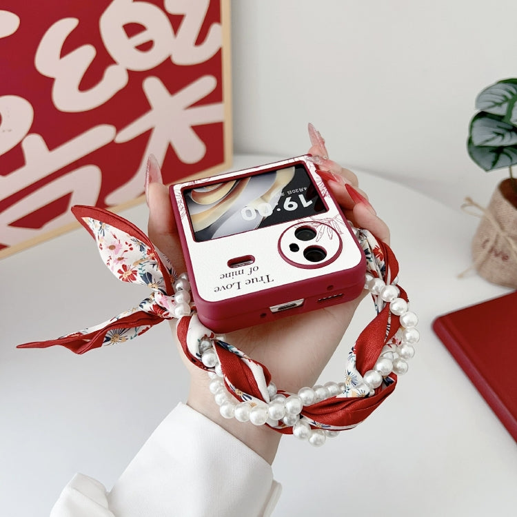 For vivo X Flip Sketch Flower Pattern Phone Case with Scarf Bracelet - Rose