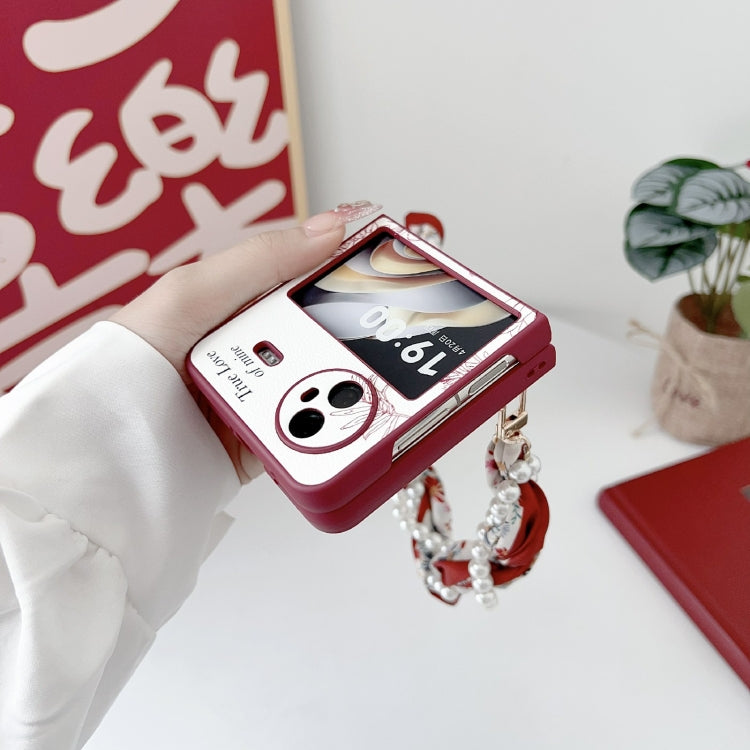 For vivo X Flip Sketch Flower Pattern Phone Case with Scarf Bracelet - Rose