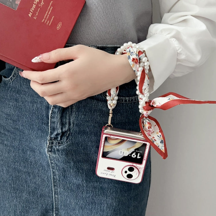 For vivo X Flip Sketch Flower Pattern Phone Case with Scarf Bracelet - Rose