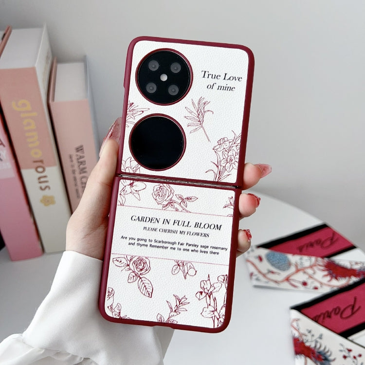 For Huawei P50 Pocket Sketch Flower Pattern Phone Case - Rose