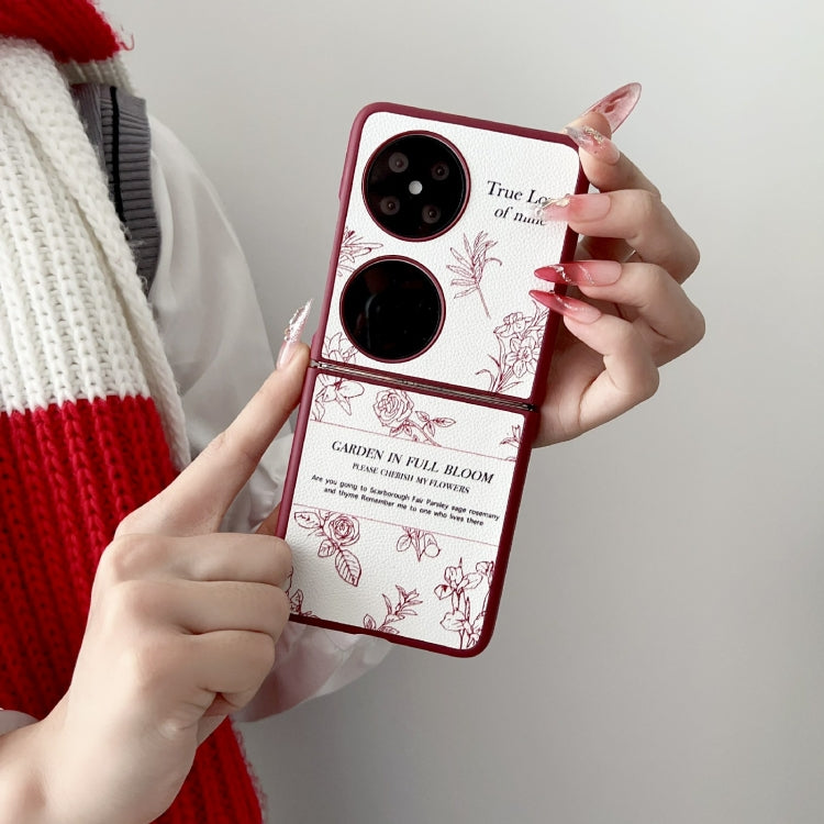 For Huawei P50 Pocket Sketch Flower Pattern Phone Case - Rose