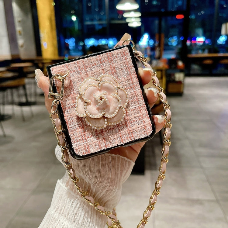 For Huawei P50 Pocket Camellia Plaid Fabric PC Phone Case with Long Lanyard