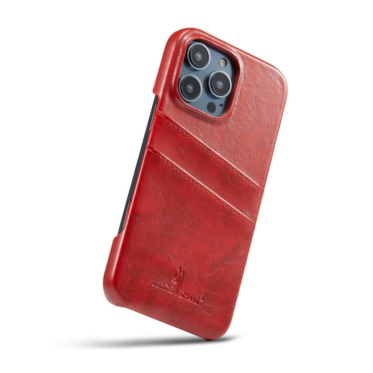 For iPhone 16 Pro Max Fierre Shann Retro Oil Wax Texture Card Slots PU Leather Phone Case