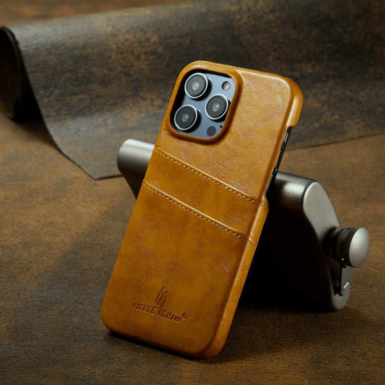 For iPhone 16 Pro Max Fierre Shann Retro Oil Wax Texture Card Slots PU Leather Phone Case