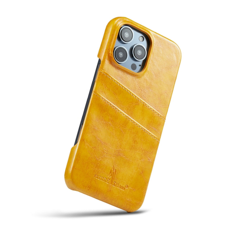 For iPhone 16 Pro Max Fierre Shann Retro Oil Wax Texture Card Slots PU Leather Phone Case