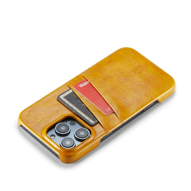 For iPhone 16 Pro Max Fierre Shann Retro Oil Wax Texture Card Slots PU Leather Phone Case
