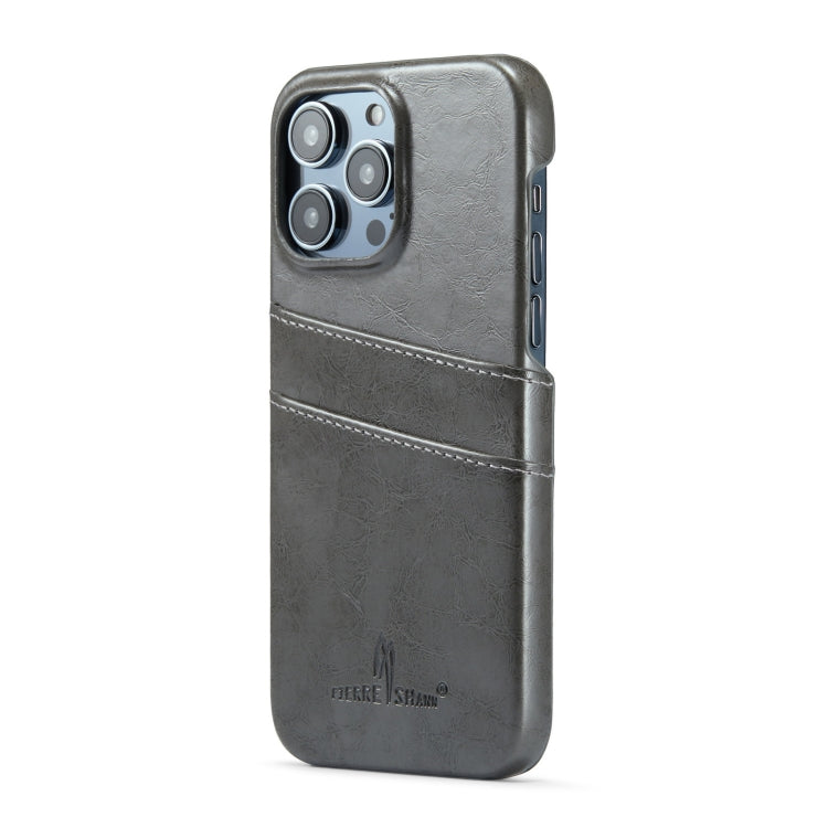 For iPhone 16 Pro Max Fierre Shann Retro Oil Wax Texture Card Slots PU Leather Phone Case