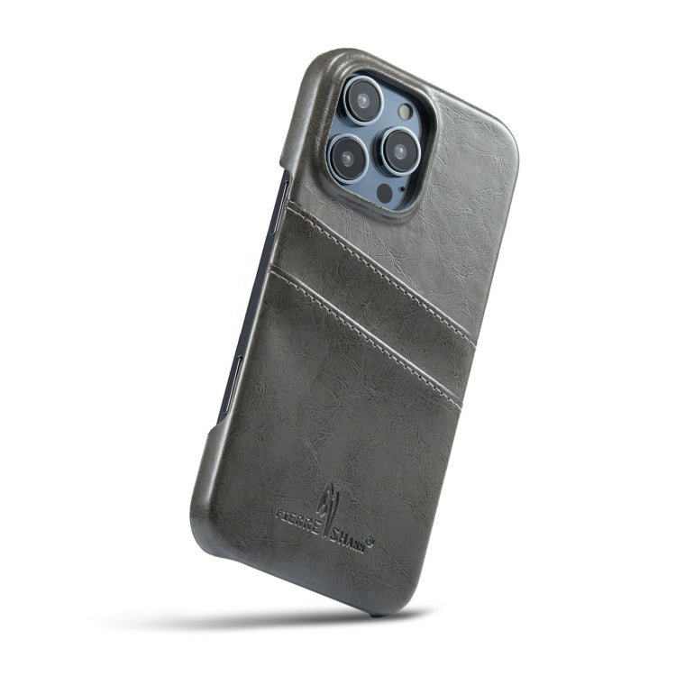 For iPhone 16 Pro Max Fierre Shann Retro Oil Wax Texture Card Slots PU Leather Phone Case