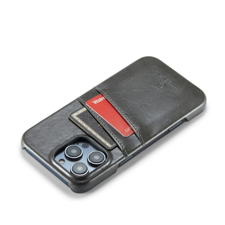 For iPhone 16 Pro Max Fierre Shann Retro Oil Wax Texture Card Slots PU Leather Phone Case
