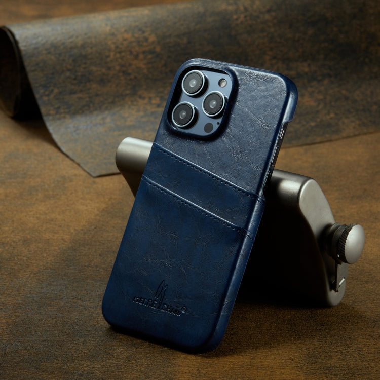 For iPhone 16 Pro Max Fierre Shann Retro Oil Wax Texture Card Slots PU Leather Phone Case