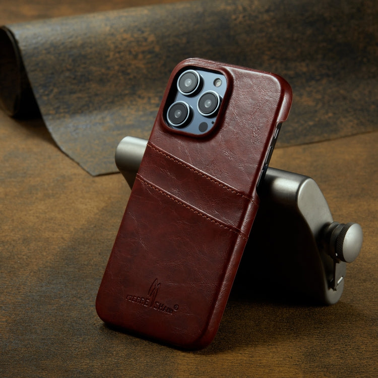 For iPhone 16 Pro Max Fierre Shann Retro Oil Wax Texture Card Slots PU Leather Phone Case