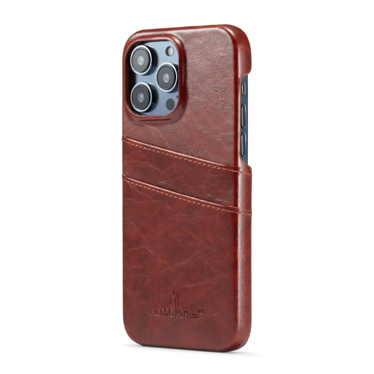 For iPhone 16 Pro Max Fierre Shann Retro Oil Wax Texture Card Slots PU Leather Phone Case